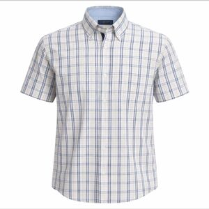 Claudio Campione Men Shirt Plaid Cotton Short Sleeve Button Front Yacht Style L